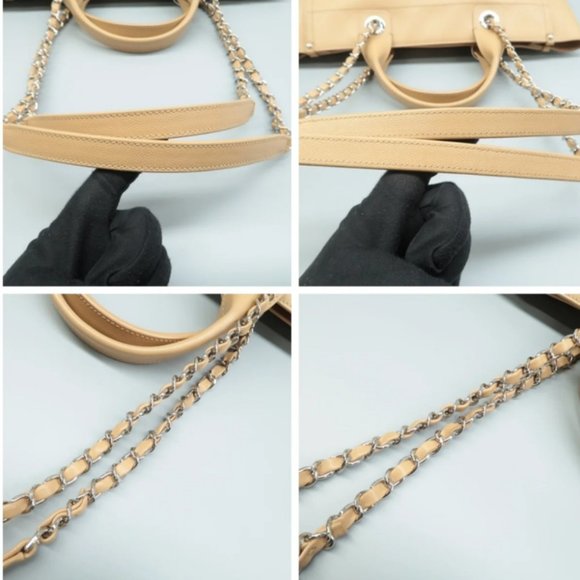 100% Authentic CHANEL DeauVille Beige Leather Satchel Bag - Picture 8 of 9